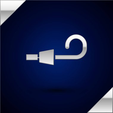 Silver Birthday parti boynuzu simgesi koyu mavi arka planda izole edildi. Vektör.