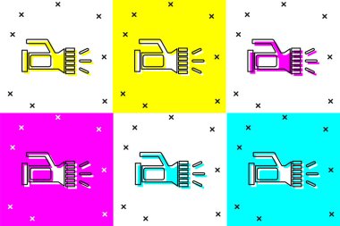 Dalgıç simgesi için renk arkaplanından el fenerini ayarlayın. Su altı ekipmanları. Vektör.