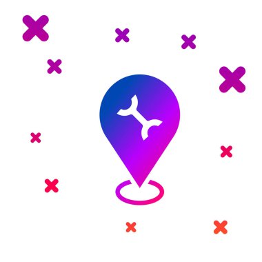 Beyaz arkaplanda izole edilmiş renkli araba servis simgesi. Otomobil tamircisi. Tamirci oto tamircisi. Bakım tabelası. Kademeli rastgele dinamik şekiller. Vektör.