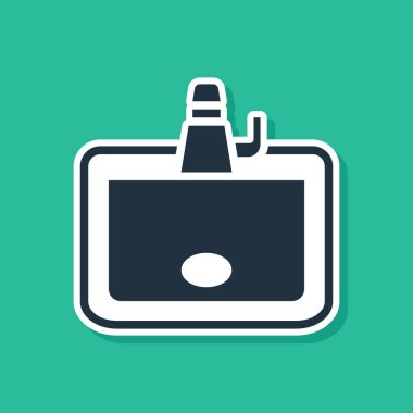 Yeşil arka planda su musluğu ikonu olan mavi lavabo. Vektör.