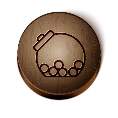 Kahverengi çizgili cam kavanoz, beyaz arka planda izole edilmiş ikonun içindeki şekerler. Tahta daire düğmesi. Vektör.