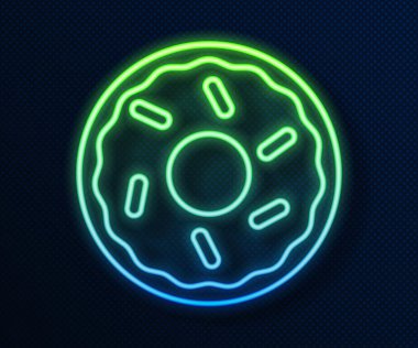 Parlak neon çizgili donut, mavi arka planda izole edilmiş tatlı jöleli simge. Vektör.