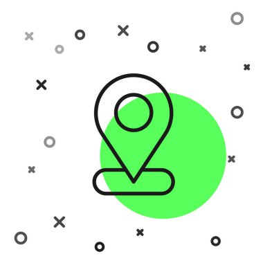 Siyah çizgi harita pin simgesi beyaz arkaplanda izole edildi. Navigasyon, işaret, konum, harita, GPS, yön, yer, pusula, arama konsepti. Vektör.