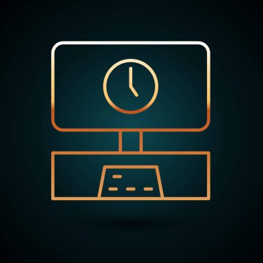 Altın çizgi Akıllı TV zaman simgesi koyu mavi arkaplanda izole edildi. Televizyon tabelası. Vektör.