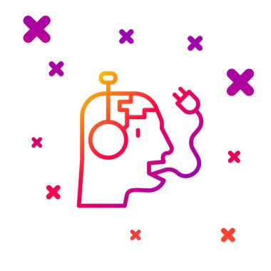 Renk çizgisi robot şarj edilmiş batarya simgesi beyaz arka planda izole edildi. Yapay zeka, makine öğrenme, bulut hesaplama. Kademeli rastgele dinamik şekiller. Vektör.