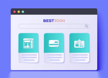 Kredi kartını, büyüme grafiği ve kimlik kartı simgesi olan web sitesini ayarla. Vektör.