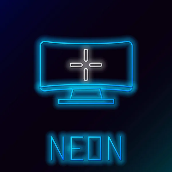Glödande Neon Line Datorskärm Ikon Isolerad Svart Bakgrund Komponentskylt Färgstarkt — Stock vektor