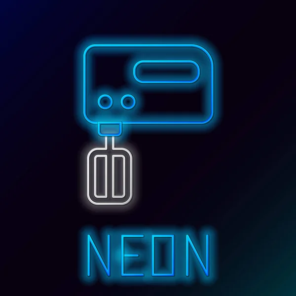 Gloeiende Neon Lijn Elektrische Mixer Pictogram Geïsoleerd Zwarte Achtergrond Keukenmixer — Stockvector