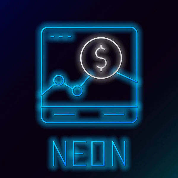 Glödande Neon Line Webbplats Med Aktier Marknadstillväxt Grafer Och Pengar — Stock vektor