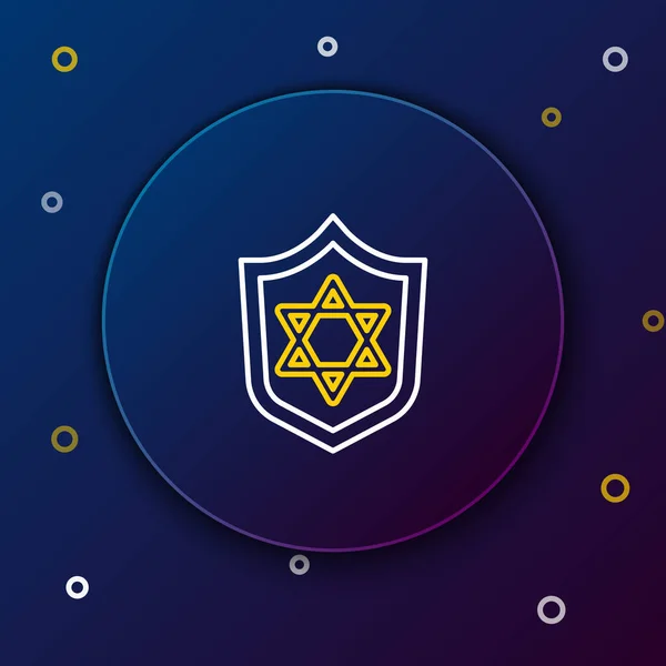 Line Shield Star David Icon Isolated Blue Background Jewish Religion — Stock Vector