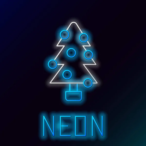 Glowing Neon Line Christmas Tree Decorations Icon Isolated Black Background — Stock Vector