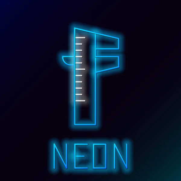 Gloeiende Neon Lijn Calliper Caliper Schaal Pictogram Geïsoleerd Zwarte Achtergrond — Stockvector