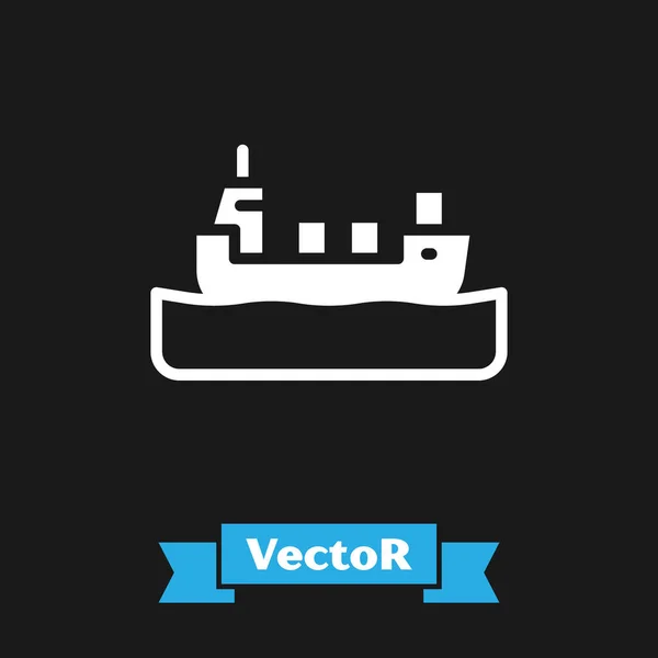 White Oil Tanker Ship Icon Isolated Black Background Vector — Stock Vector