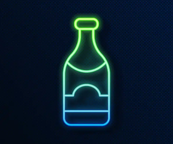 Icono Botella Champán Línea Neón Brillante Aislado Sobre Fondo Azul — Vector de stock