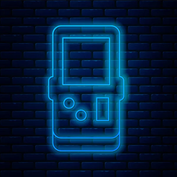 Brillante Línea Neón Portátil Tetris Icono Del Juego Electrónico Aislado — Vector de stock