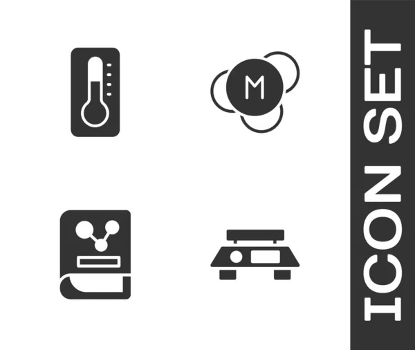 Set Electronic Scales Medical Thermometer Chemistry Book Molecule Icon Vector — Stock Vector