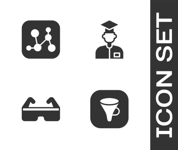 Set Trechter Filter Chemische Formule Veiligheidsbril Pictogram Laboratoriumassistent Vector — Stockvector