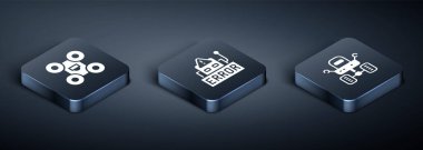 Isometric Drone, Mars Gezgini ve Hata 'yı robot simgesine ayarla. Vektör.