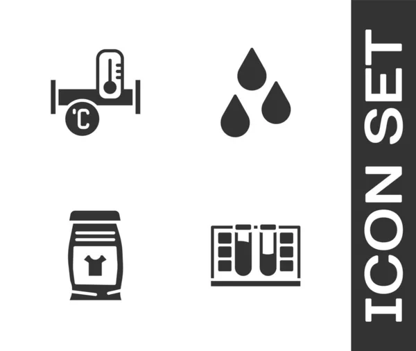设置试管与水滴 工业金属管 洗衣店洗涤剂和水图标 — 图库矢量图片