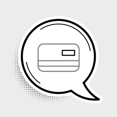 Çizgi kredi kartı simgesi gri arkaplanda izole edildi. Çevrimiçi ödeme. Nakit çekilmesi. Finansal operasyonlar. Alışveriş tabelası. Renkli taslak konsepti. Vektör.