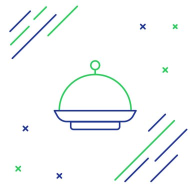 Beyaz arka planda izole edilmiş bir tepsi yemek ikonu ile kaplı çizgi Noel. Tepsi ve kapak işareti. Mutlu Noeller ve mutlu yıllar. Renkli taslak konsepti. Vektör.