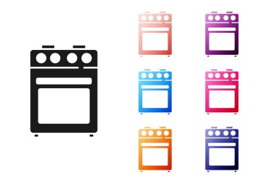 Siyah fırın simgesi beyaz arkaplanda izole edilmiş. Fırın tabelası. Simgeleri renklendirin. Vektör.