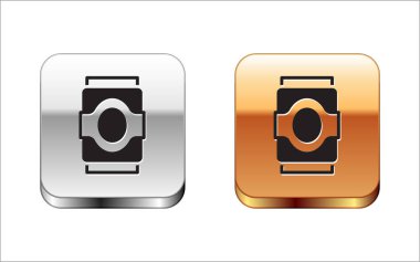 Siyah Soda kutusu simgesi beyaz arkaplanda izole edildi. Gümüş-altın kare düğme. Vektör.