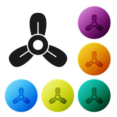 Siyah tekne pervanesi, türbin simgesi beyaz arkaplanda izole edilmiş. Simgeleri renk daire düğmelerine ayarla. Vektör.