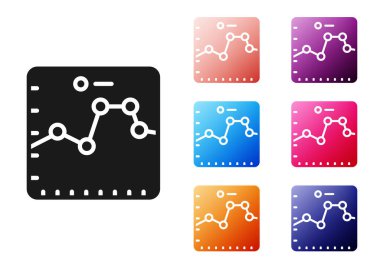 Borsa büyüme grafikleri ve para simgesi beyaz arka planda izole edilmiş Kara Tarayıcı. Ekranda ok grafikleri olan bir monitör. Simgeleri renklendirin. Vektör.