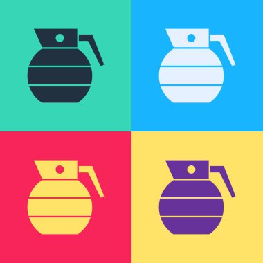 Pop Art Hand el bombası ikonu renk arkaplanında izole edildi. Bomba patlaması. Vektör.