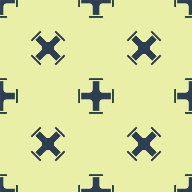 Mavi Endüstri metalik boru ikonu sarı arka planda izole edilmiş pürüzsüz desen. Tesisat boru hattının farklı şekillerde parçaları. Vektör.