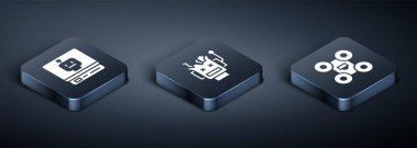 Isometric Robot, Drone ve Kırık robot simgesini ayarla. Vektör.