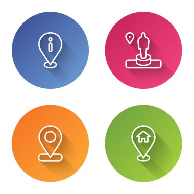 Hattı bilgilerle, anıtlarla ve evlerle donatın. Renkli daire düğmesi. Vektör.