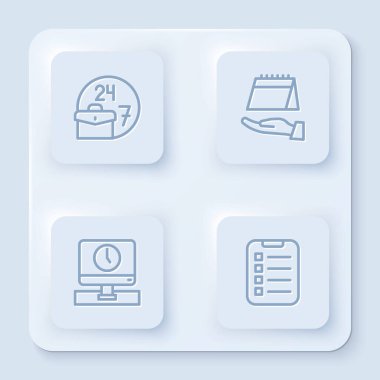 Satır Ayarları Her Zaman Meşgul, Takvim, İzleme Zamanı ve Yapılacak Liste Planlama. Beyaz kare düğme. Vektör.