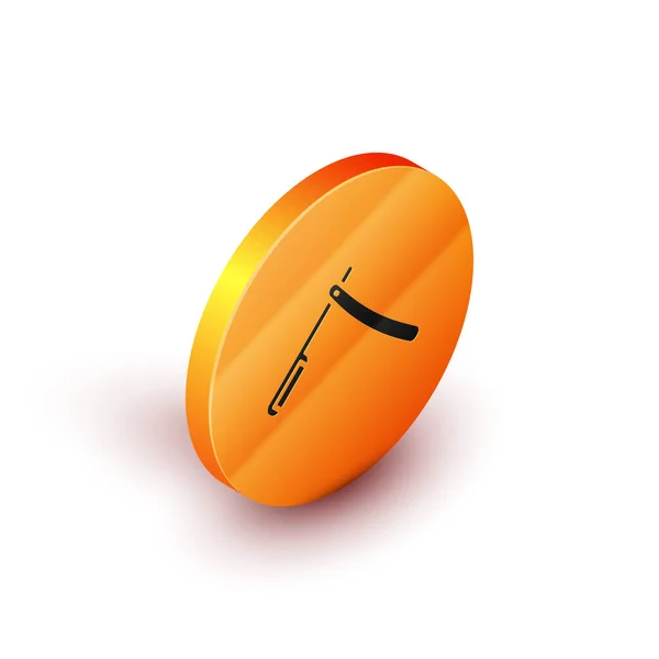 Isometric Straight Razor Icon Isolated White Background Barbershop Symbol Orange — Stock Vector