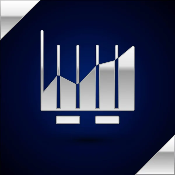 シルバーパイチャートのインフォグラフィックアイコンは濃い青の背景に隔離されています 図記号 ベクターイラスト — ストックベクタ