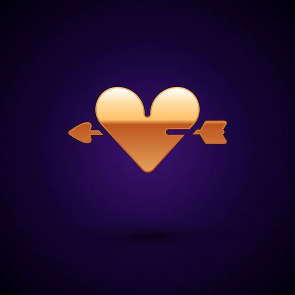 Gold Amour Symbol Mit Herz Und Pfeil Symbol Isoliert Auf — Stockvektor