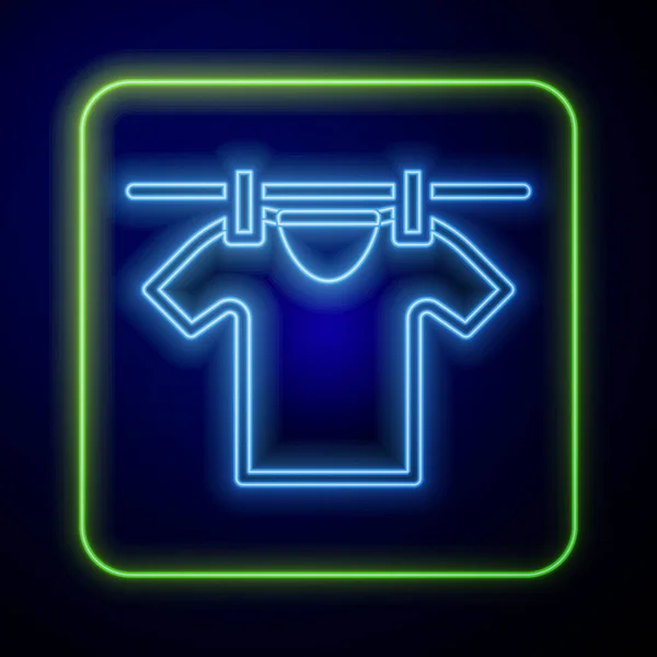 Świecący Neon Suszenie Ubrania Ikona Izolowana Niebieskim Tle Czysta Koszula — Wektor stockowy