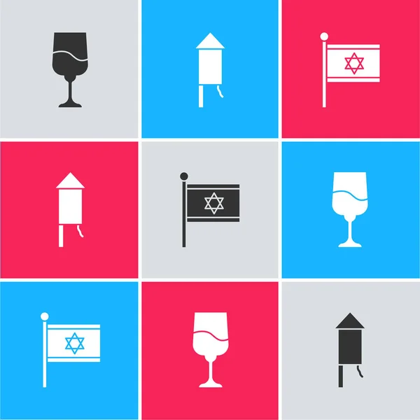 Ρυθμίστε Εβραϊκό Κύπελλο Πυραύλων Πυροτέχνημα Και Σημαία Του Ισραήλ Εικονίδιο — Διανυσματικό Αρχείο