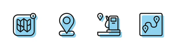 Définir Ligne Emplacement Station Service Infographie Carte Ville Icône Emplacement — Image vectorielle