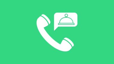 Beyaz Gıda sipariş ikonu yeşil arka planda izole edildi. Cep telefonuyla sipariş verin. Restoran yemek teslimatı konsepti. 4K Video hareketli grafik canlandırması