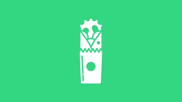 화이트 도너 케밥 아이콘은 녹색 배경에서 분리되었습니다. 샤와르마의 서명. 거리 패스트 푸드 메뉴. 4K 비디오 모션 그래픽 애니메이션 — 비디오