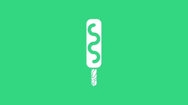 Icono de helado blanco aislado sobre fondo verde. Dulce símbolo. Animación gráfica de vídeo 4K — Vídeos de Stock