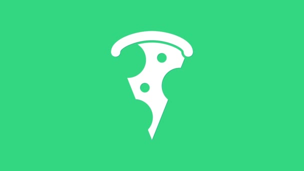 Fetta bianca di icona della pizza isolata su sfondo verde. Menù fast food. Animazione grafica 4K Video motion — Video Stock