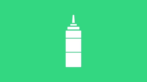 Icona bottiglia di salsa bianca isolata su sfondo verde. Bottiglie di ketchup, senape e maionese con salsa per fast food. Animazione grafica 4K Video motion — Video Stock