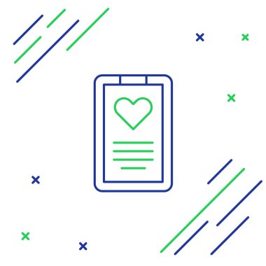 Beyaz arka planda izole edilmiş klinik kayıt simgesine sahip Line Medikal panosu. Reçete, tıbbi kontrol işaretleri raporu. Renkli taslak konsepti. Vektör.