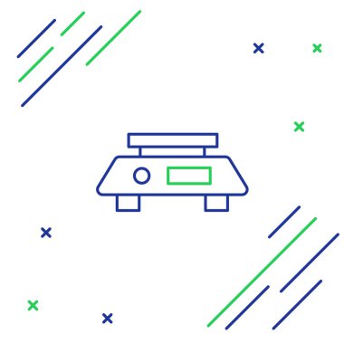 Çizgi Elektronik ölçek simgesi beyaz arkaplanda izole edildi. Ağırlık ölçüm aletleri. Renkli taslak konsepti. Vektör.