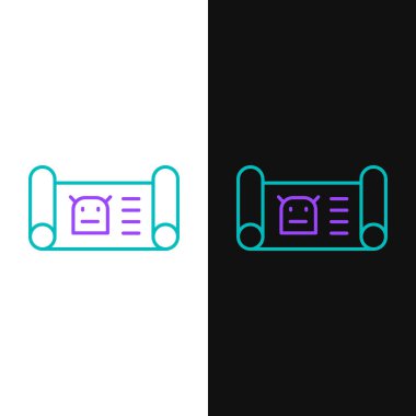 Çizgi Robotu plan simgesi beyaz ve siyah arkaplanda izole edildi. Renkli taslak konsepti. Vektör.