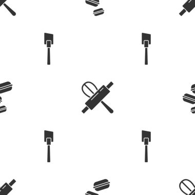 Makarna kurabiyesini, mutfak çırpıcısını, oklavayı ve Spatula 'yı kusursuz desene ayarlayın. Vektör.