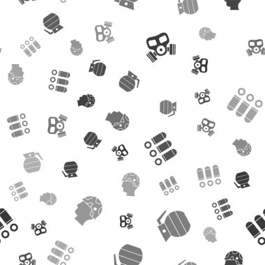 Gaz maskesini, el bombasını, kurşunu ve ordu askerini kusursuz bir şekilde yerleştirin. Vektör.